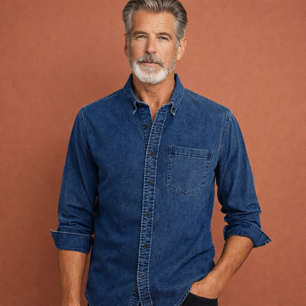 Denim shirt for men with chest pocket and classic collar | Marten