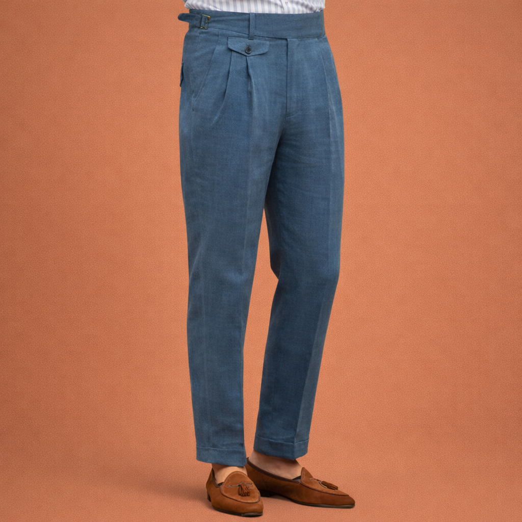 High-waisted men's trousers with pleats and adjustable sideband | Floris