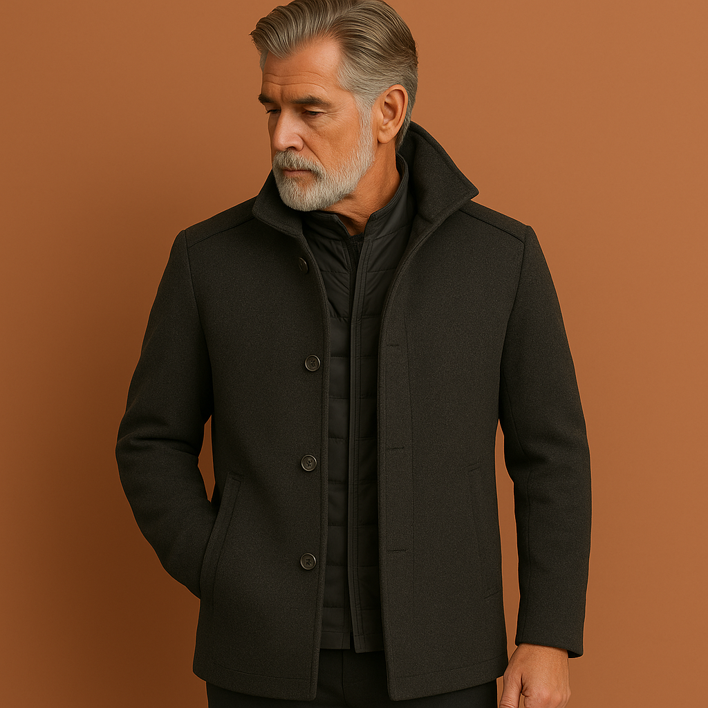 Elegant winter coat with stand-up collar for men | Hampus
