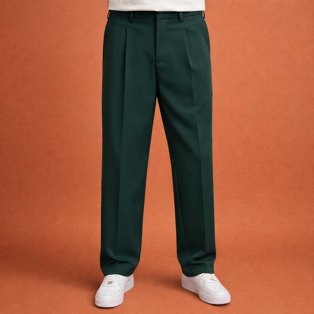 Modern Straight Men's Trousers with Wide Legs and Pleated Waistband | Pieter