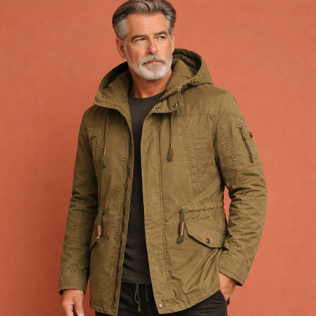 Hooded jacket with adjustable waist for men | Pim