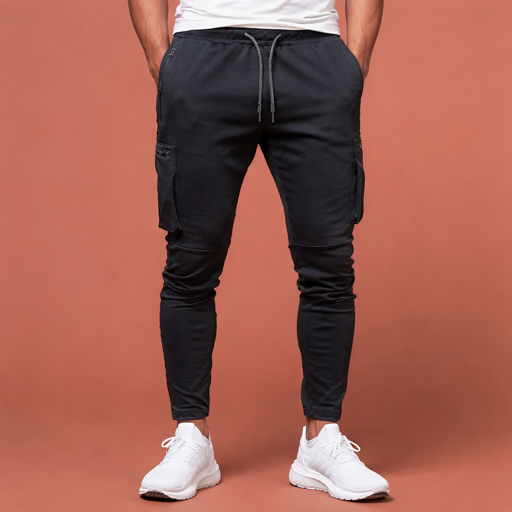 Slim fit jogging pants for men with ankle zippers and multiple pockets | Rens