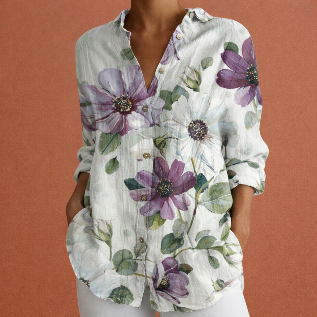 Printed ladies' blouse with classic collar and button closure | Yvonne
