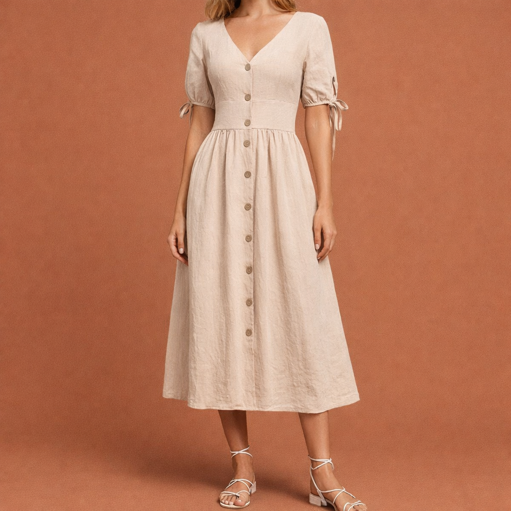 Maxi dress with V-neck and elastic waist for women | Elvira