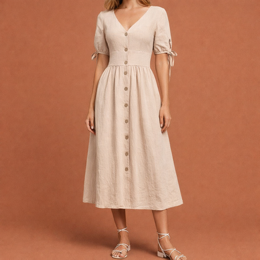 Maxi dress with V-neck and elastic waist for women | Elvira