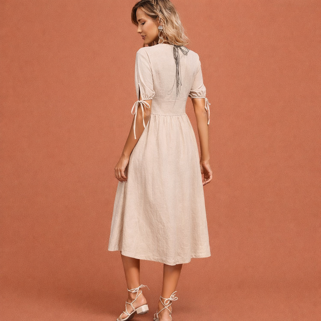 Maxi dress with V-neck and elastic waist for women | Elvira