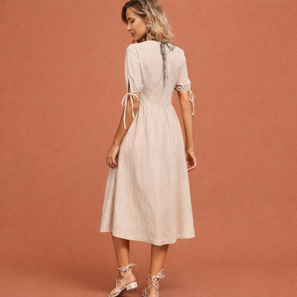 Maxi dress with V-neck and elastic waist for women | Elvira