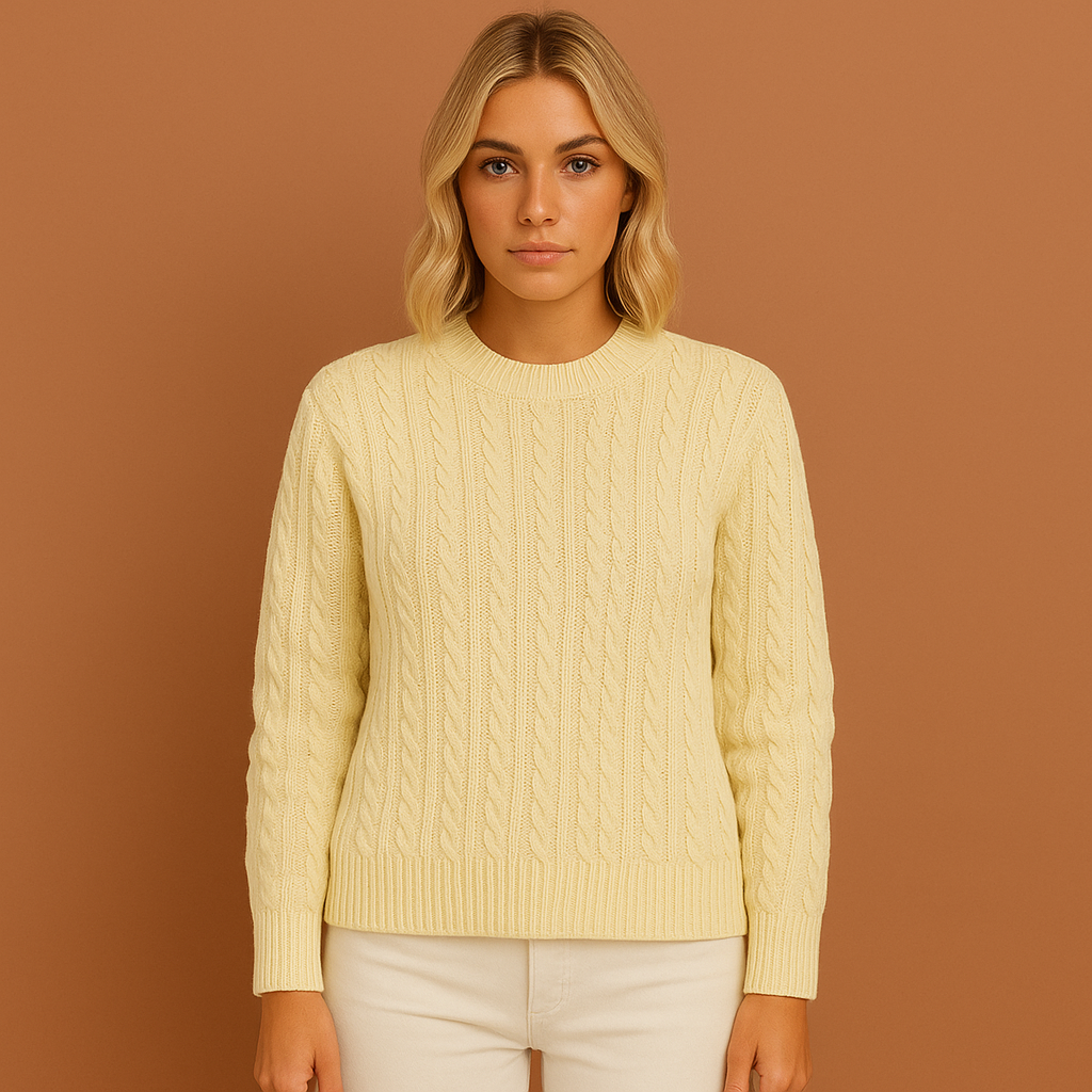 Knitted sweater with classic cable pattern for women | Lotte