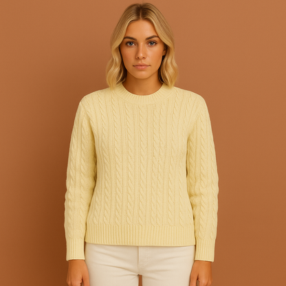Knitted sweater with classic cable pattern for women | Lotte