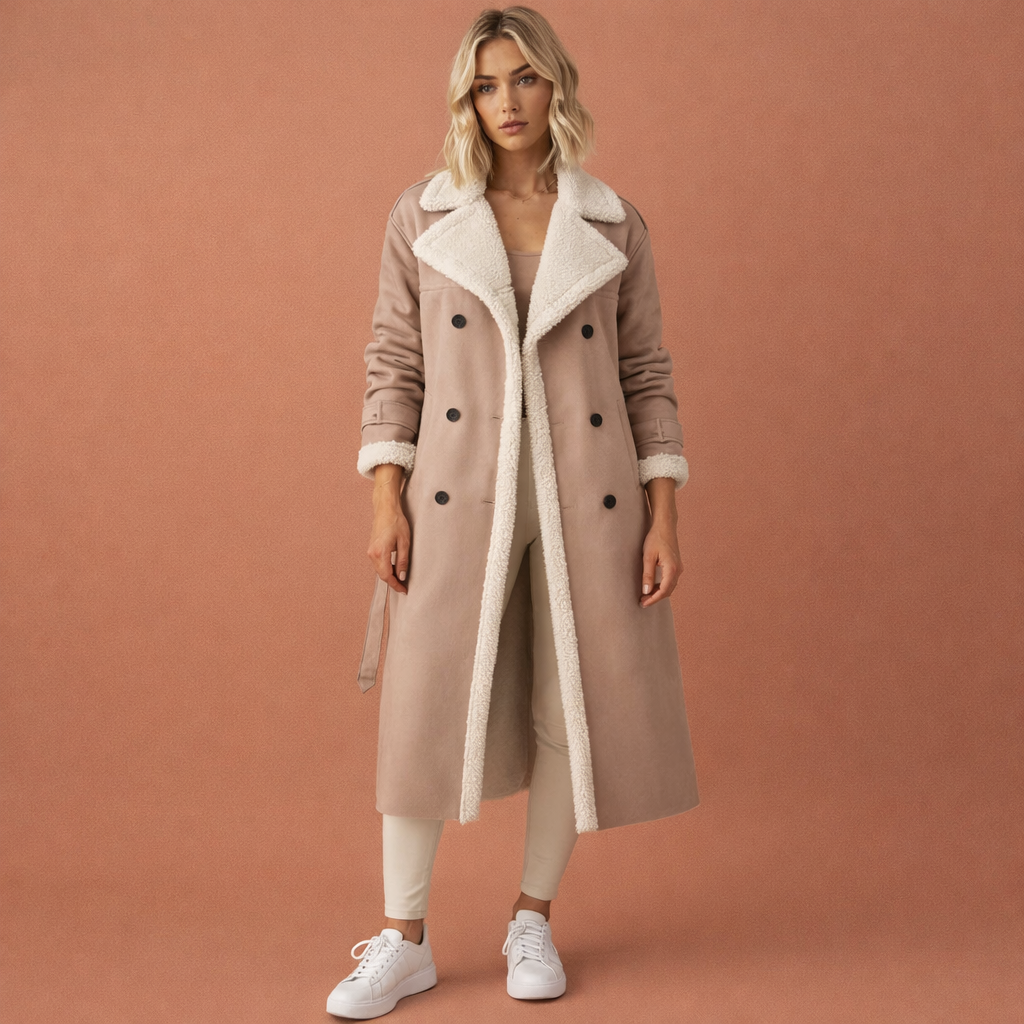 Long classic winter coat for women with warm collar | Lenna