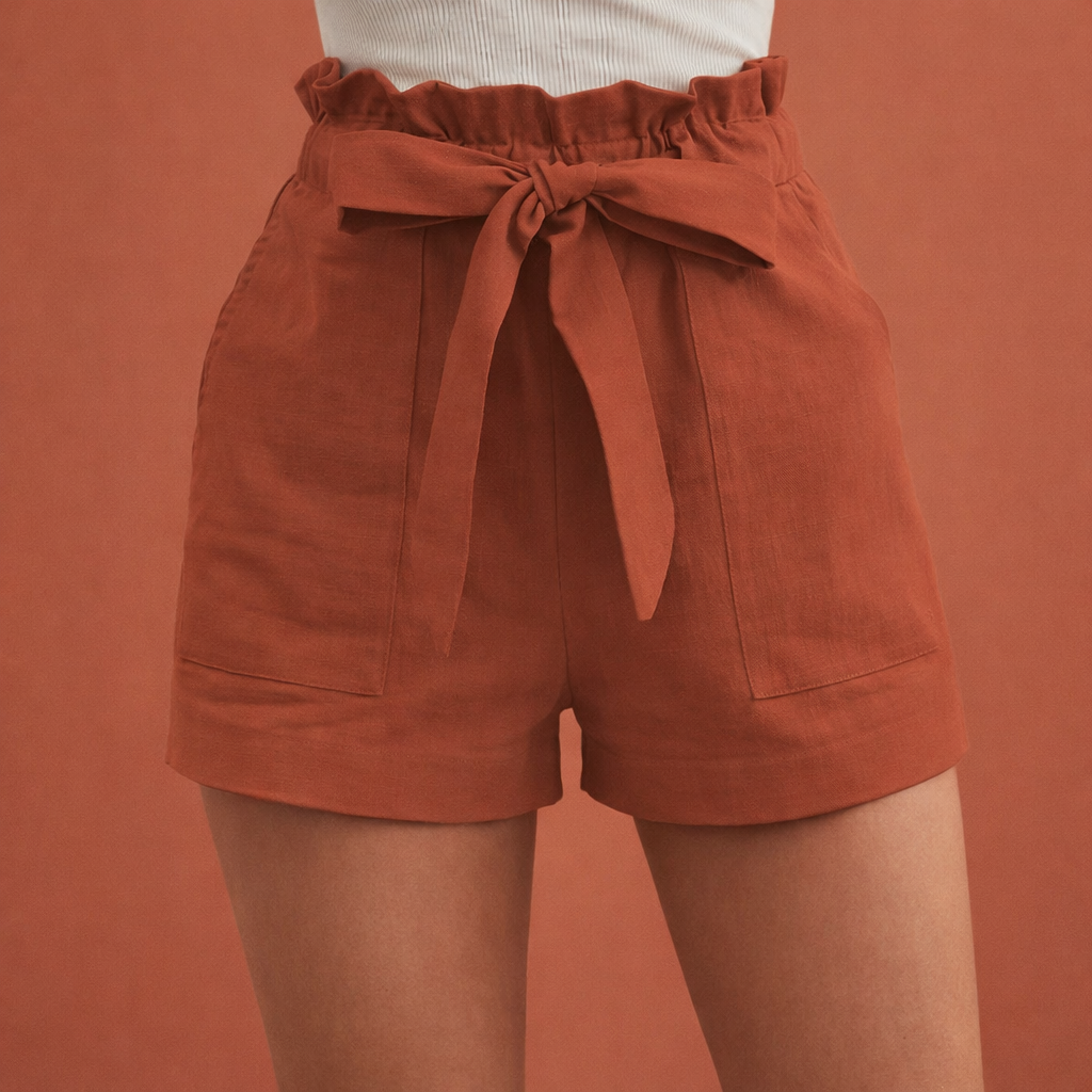 Linen Women's High-Waisted Shorts with Bow Belt | Zoë