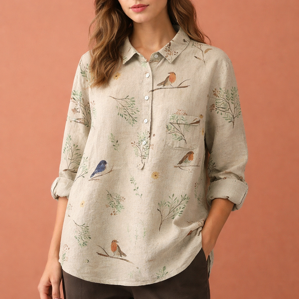Flower print blouse with long sleeves and collar for women | Viona