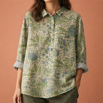 Ladies' blouse with floral print and button detail | Mirena
