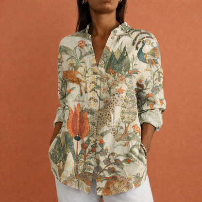 Printed ladies' blouse with classic collar and button closure | Yvonne