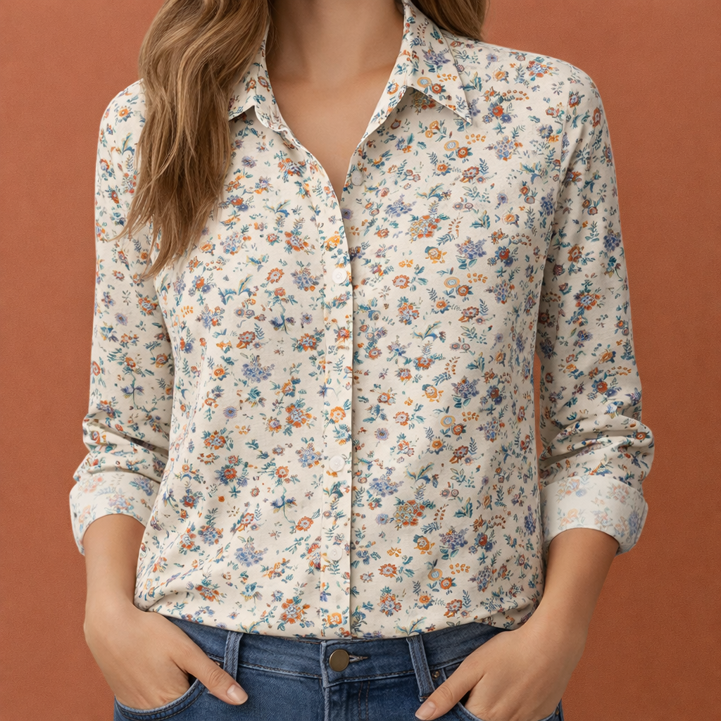 Printed women's blouse with classic collar and button closure | Zara