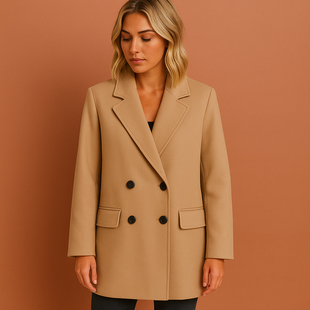 Double-breasted long coat for women with an elegant fit | Lianne