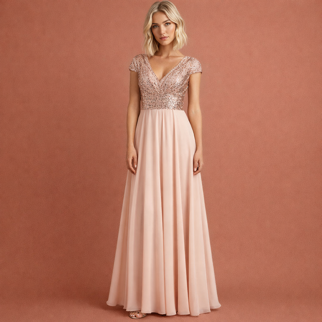 Ladies' Maxi Evening Dress with V-Neck and Sequins | Celestine