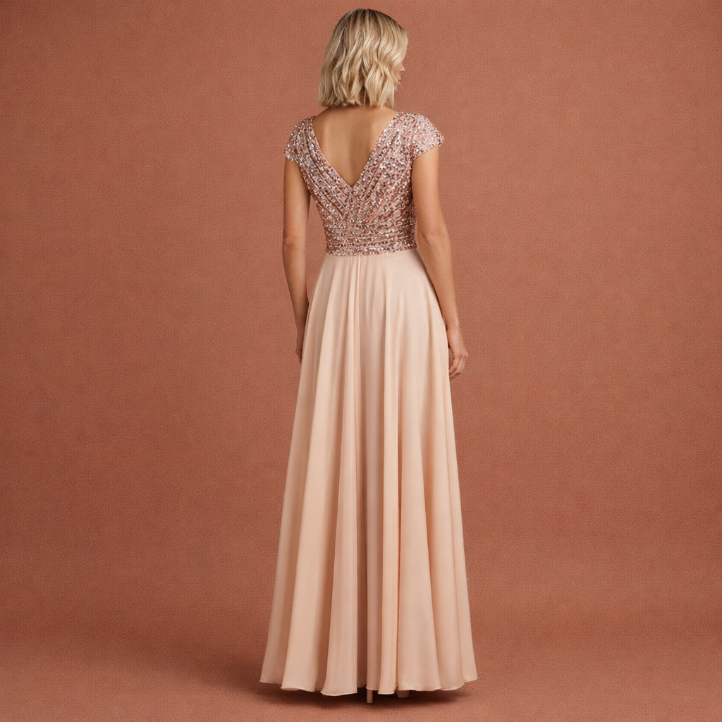 Ladies' Maxi Evening Dress with V-Neck and Sequins | Celestine