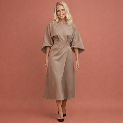 Maxi wrap dress with belt and wide sleeves for women | Evelina