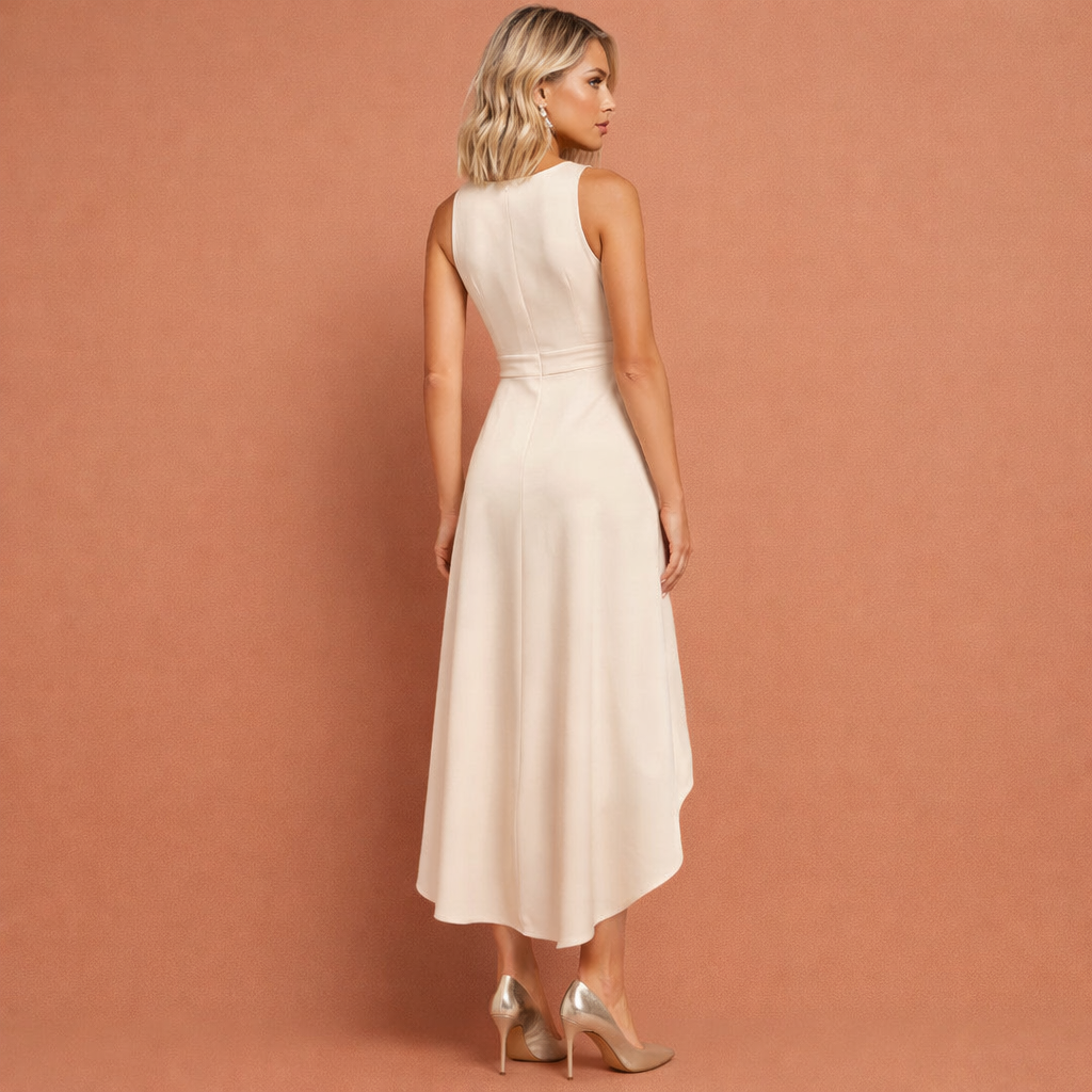 Sleeveless Midi Wrap Dress with V-Neck for Women | Evelyne
