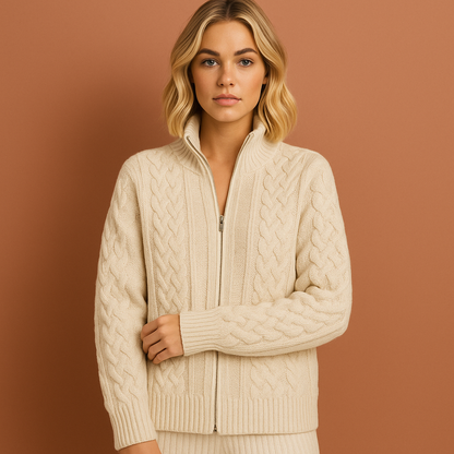 Knitted cable cardigan with zipper for women | Maren