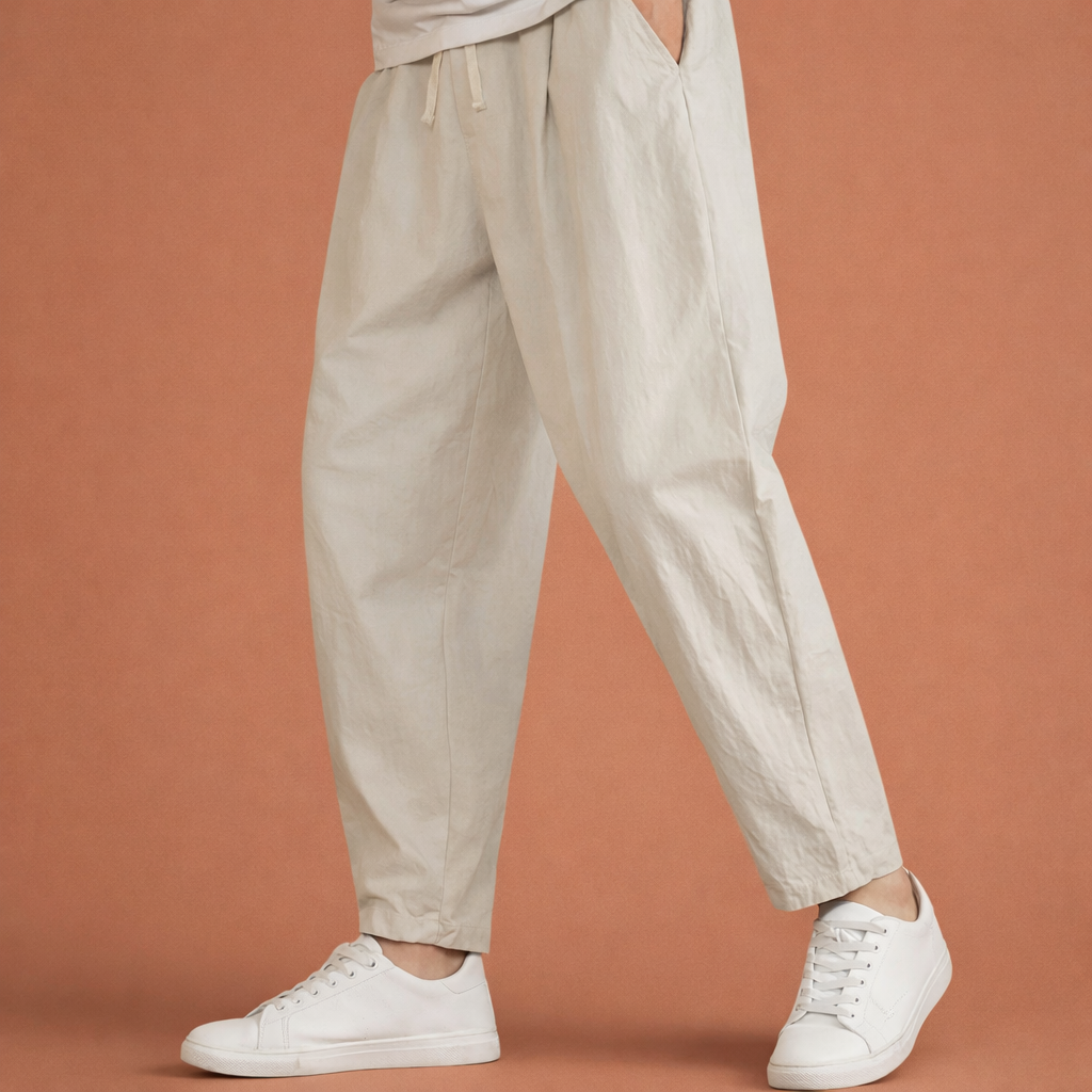 Straight men's trousers with drawstring and elastic waist for men | Bas