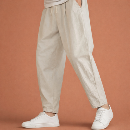 Straight men's trousers with drawstring and elastic waist for men | Bas