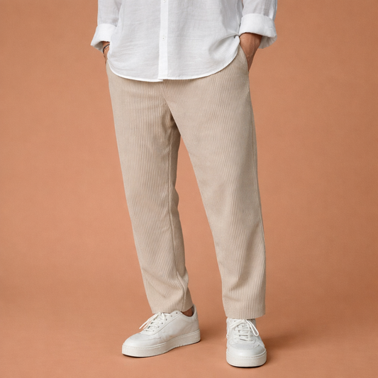 Corduroy Pants with Straight Leg and Elastic Waist for Men | Dorian