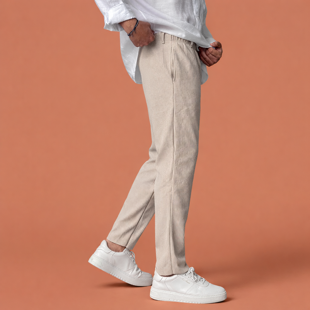 Corduroy Pants with Straight Leg and Elastic Waist for Men | Dorian