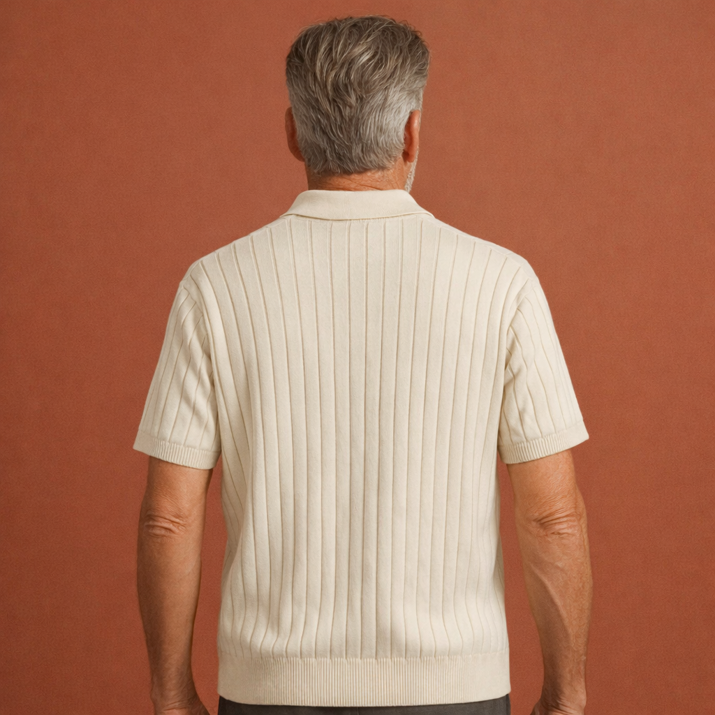 Knitted rib shirt with lapel collar and button closure for men | Laurens