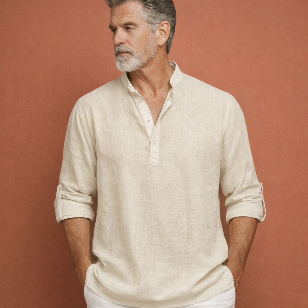 Linen Henley Shirt with Long Sleeves for Men | Matteo