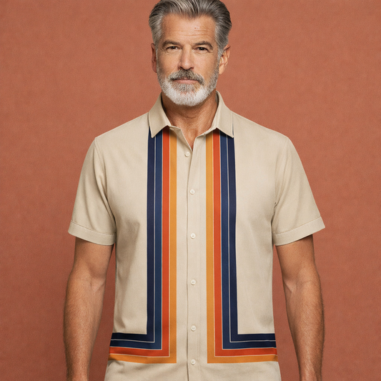 Retro Striped Short Sleeve Shirt for Men | Diederik