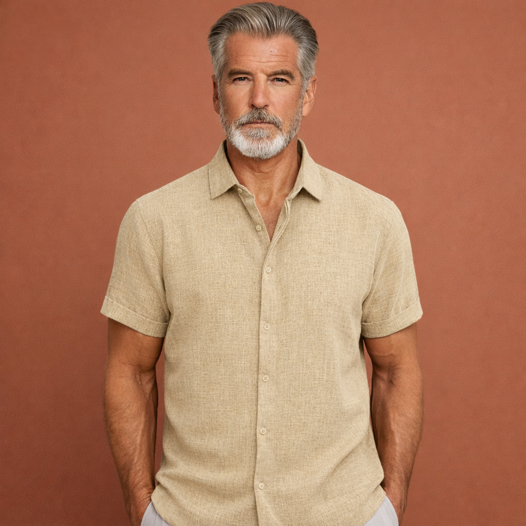 Casual summer shirt with short sleeves and open collar for men | Stefan