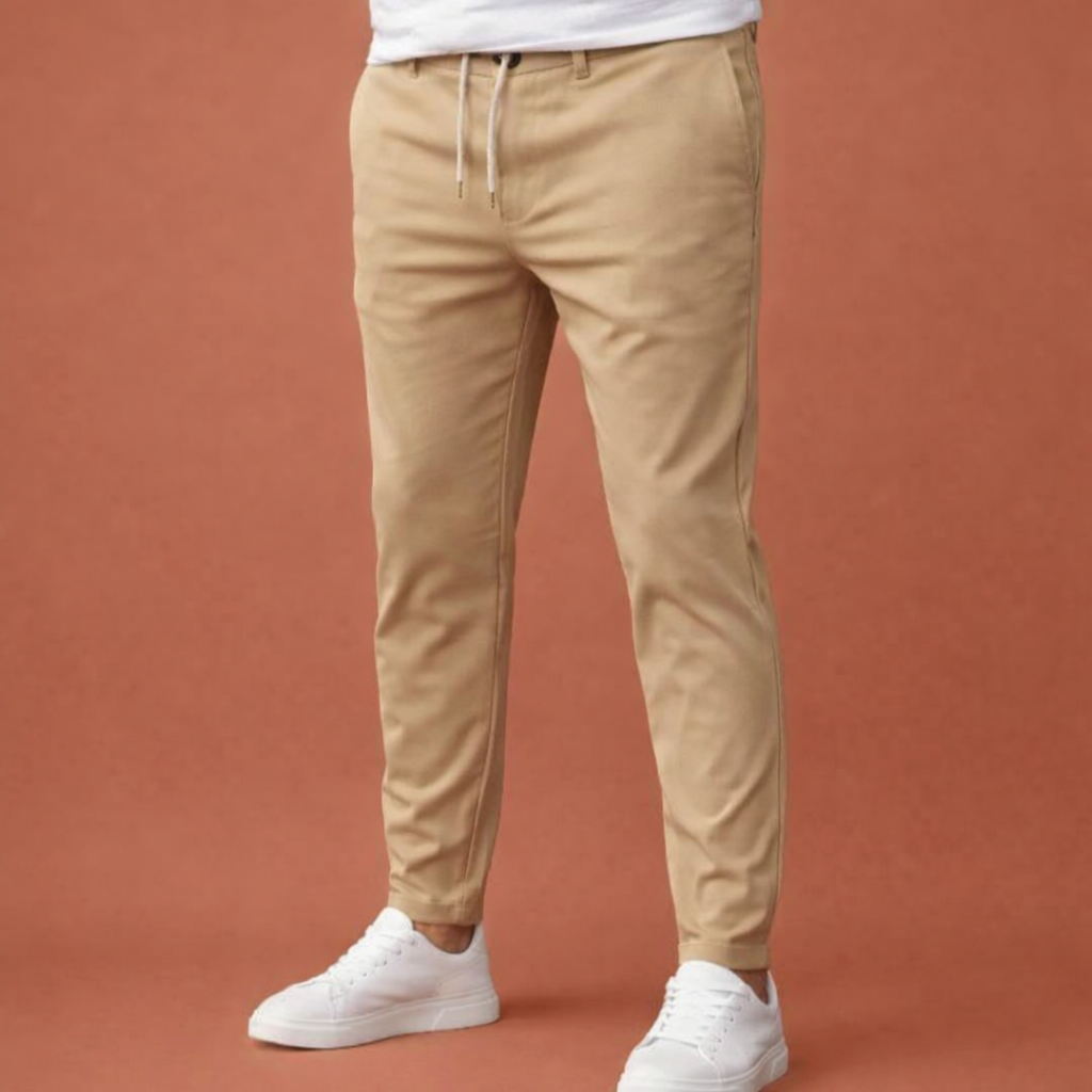 Tapered men's trousers with elastic waistband and drawstring | Gerben