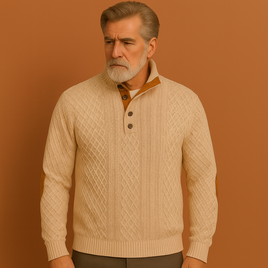 Knit Men's Sweater with Button Collar and Elbow Details | Antoon