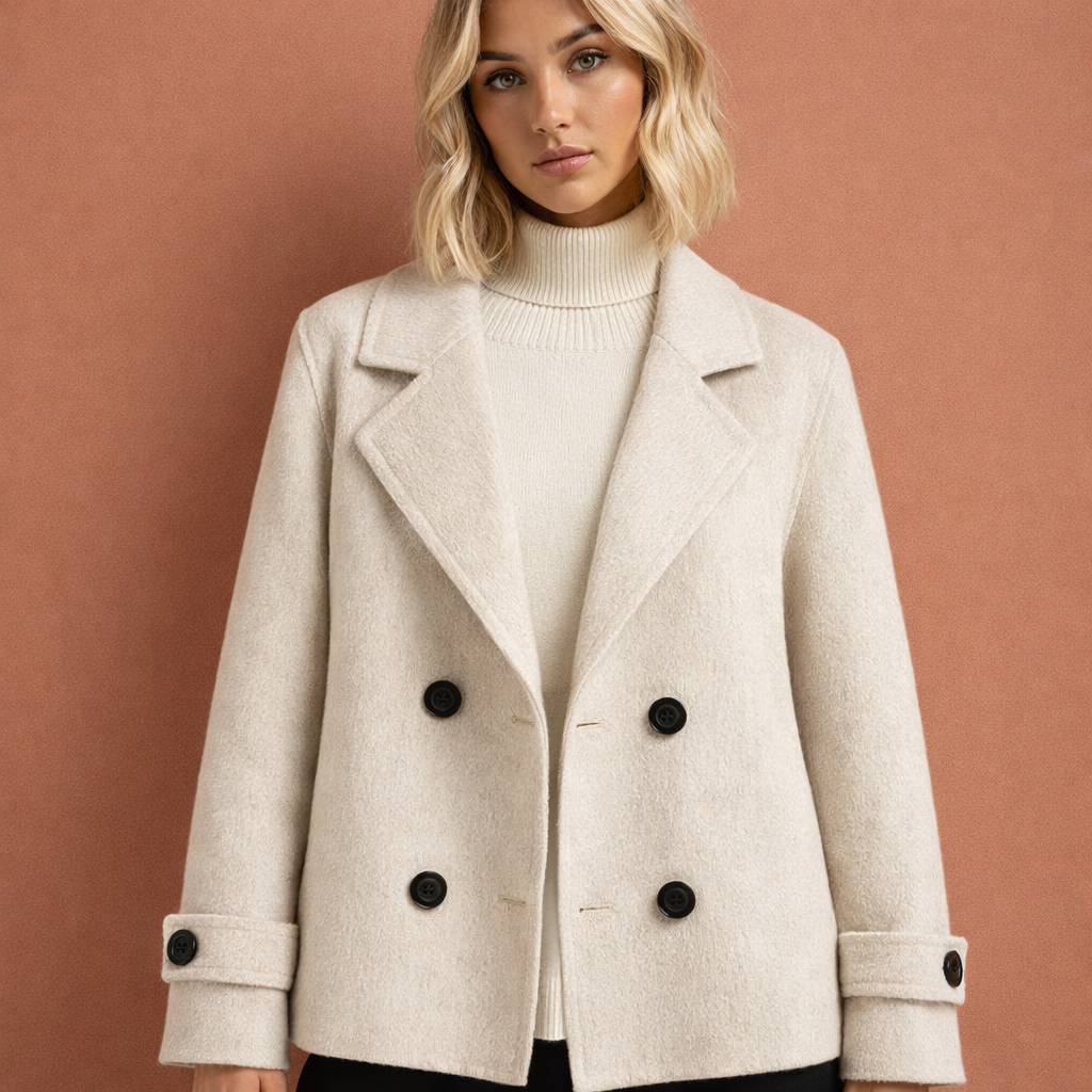 Stylish coat with lapel collar and button closure for women | Saskia