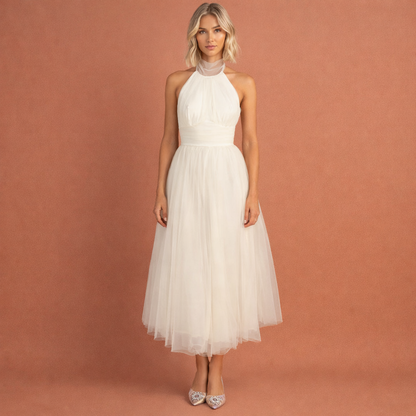 Maxi dress with halter neck and layered skirt for women | Aubrey