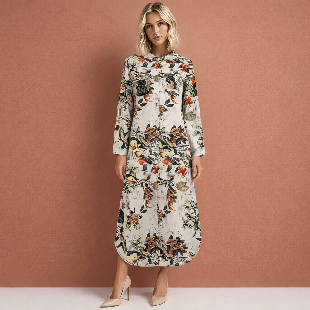 Maxi dress with floral print and button closure for women | Cassie