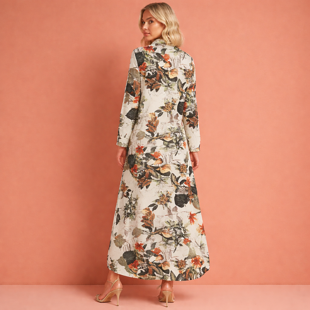 Maxi dress with floral print and button closure for women | Cassie