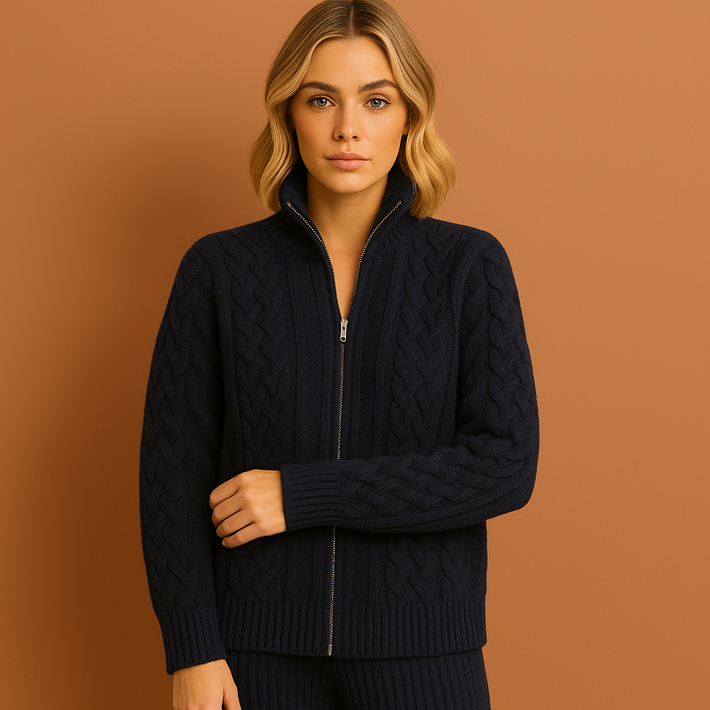 Knitted cable cardigan with zipper for women | Maren