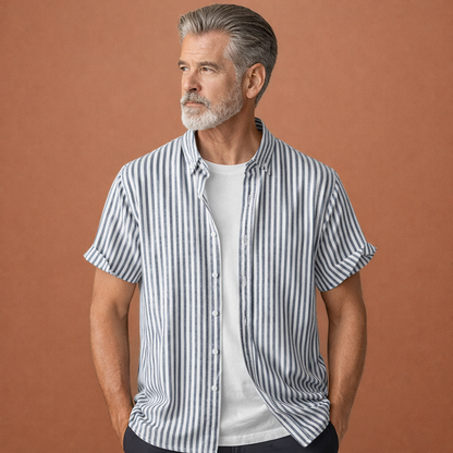 Striped summer shirt with short sleeves for men | Michiel