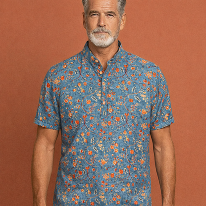 Casual summer men's shirt with botanical floral pattern and short sleeves | Julian