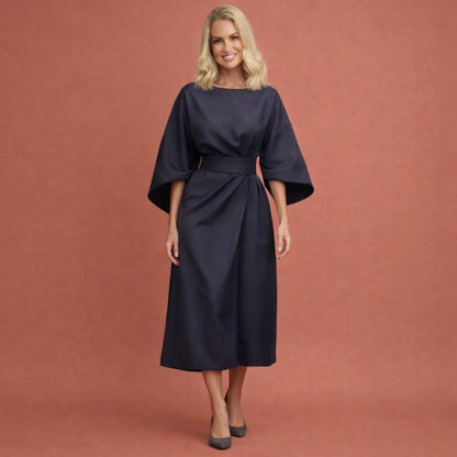 Midi dress with lantern sleeves and belt for women | Julie