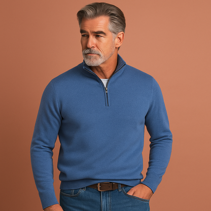 Stylish V-neck sweater with zipper for men | Tobias