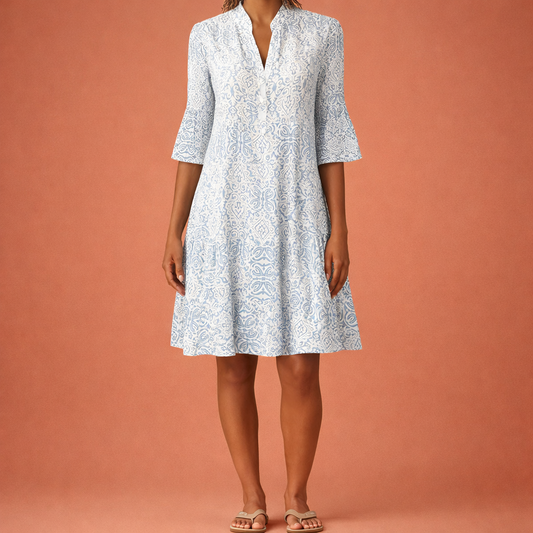 Boho Ibiza midi dress with wide sleeves for women | Maëlle
