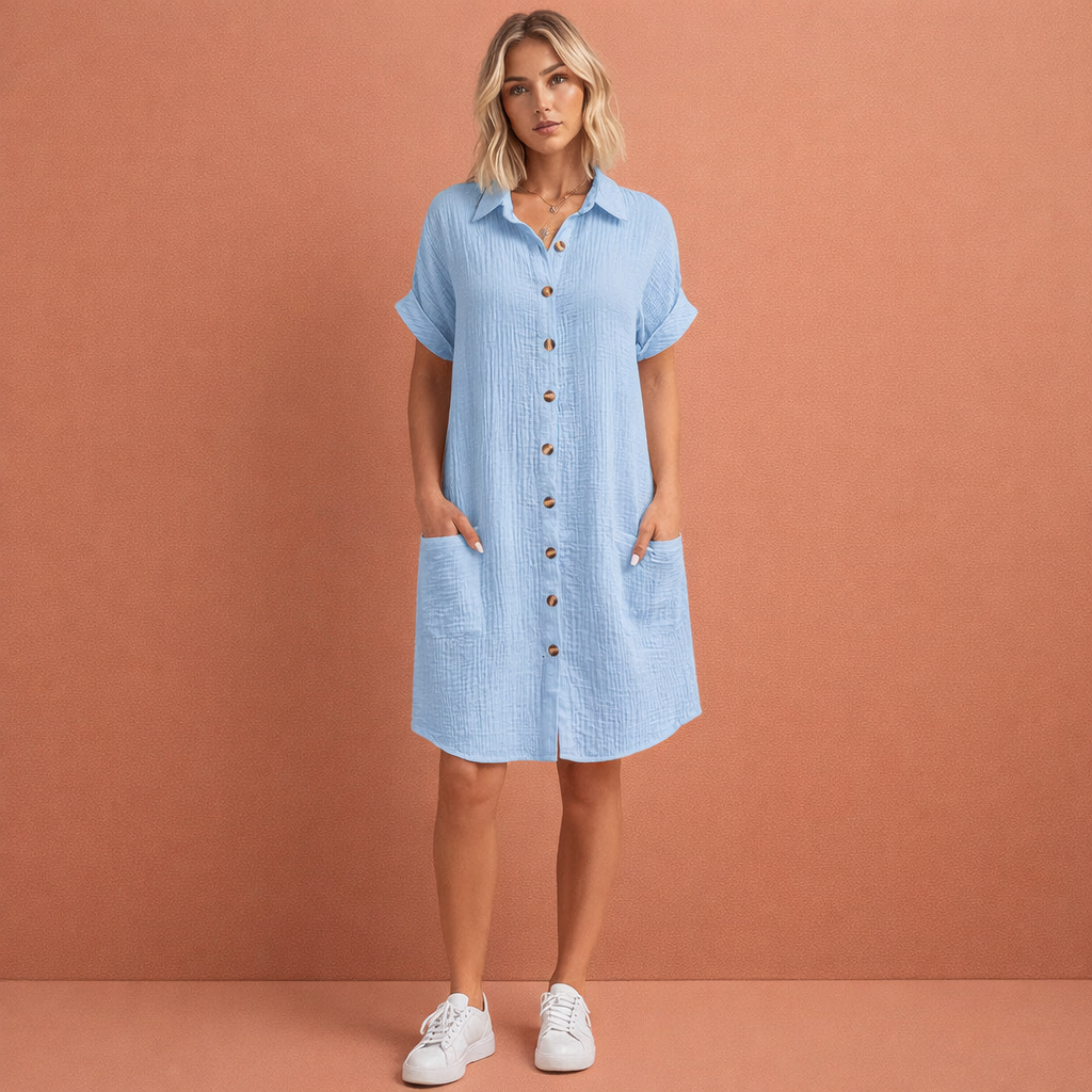 Casual shirt dress with button closure for women