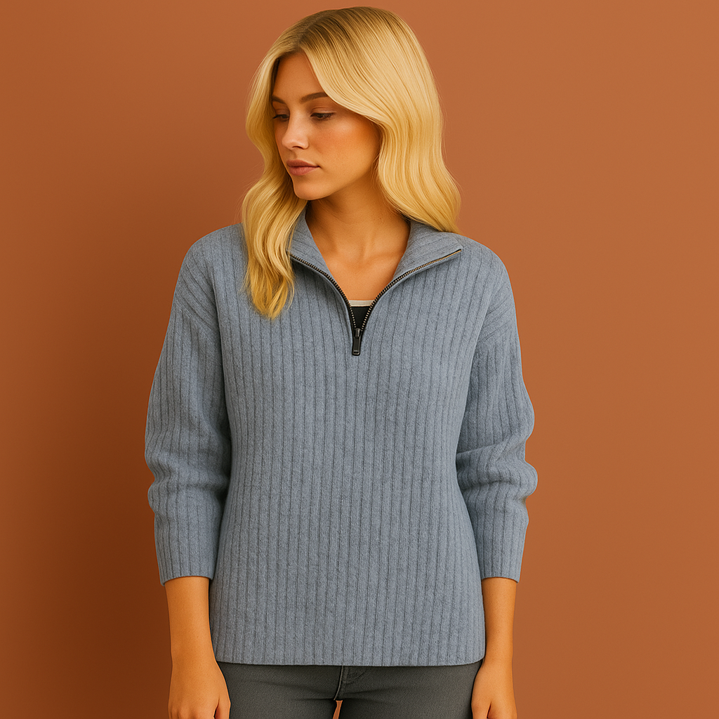 Chic half-zip sweater with high collar for women | Adrianna