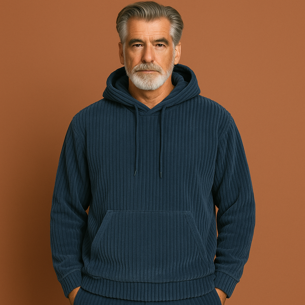 Stylish corduroy hoodie with a relaxed fit for men | Noe