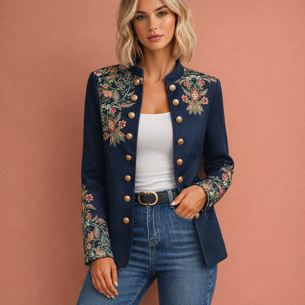 Embroidered women's blazer with flowers and elegant fit | Alisa