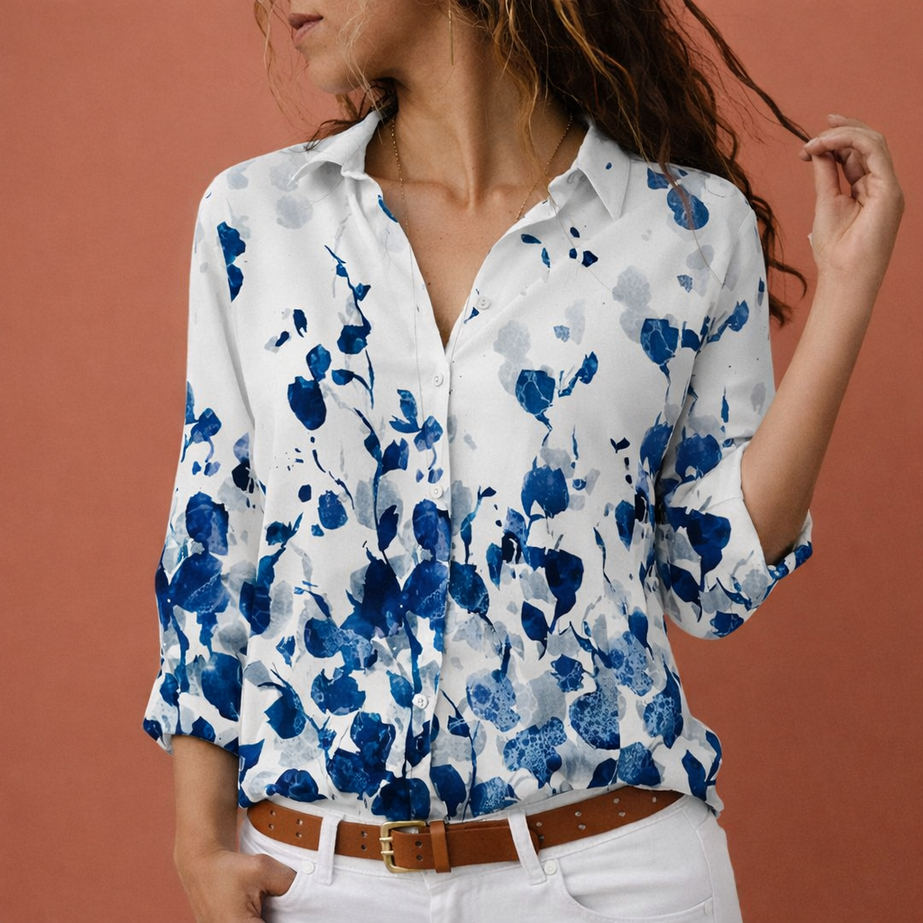 Color Block Floral Blouse with Collar for Women | Elarae